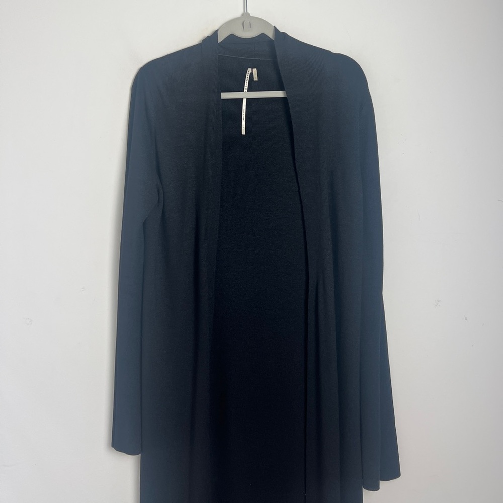 MAX Studio Medium Black Silk Blend‎ Ribbed Long Open Duster Sweater - Picture 3 of 8